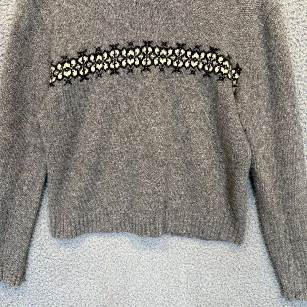 Old Navy Lambswool Sweater Mens Medium Grey Fair Isle Stripe Wool V-Neck Classic